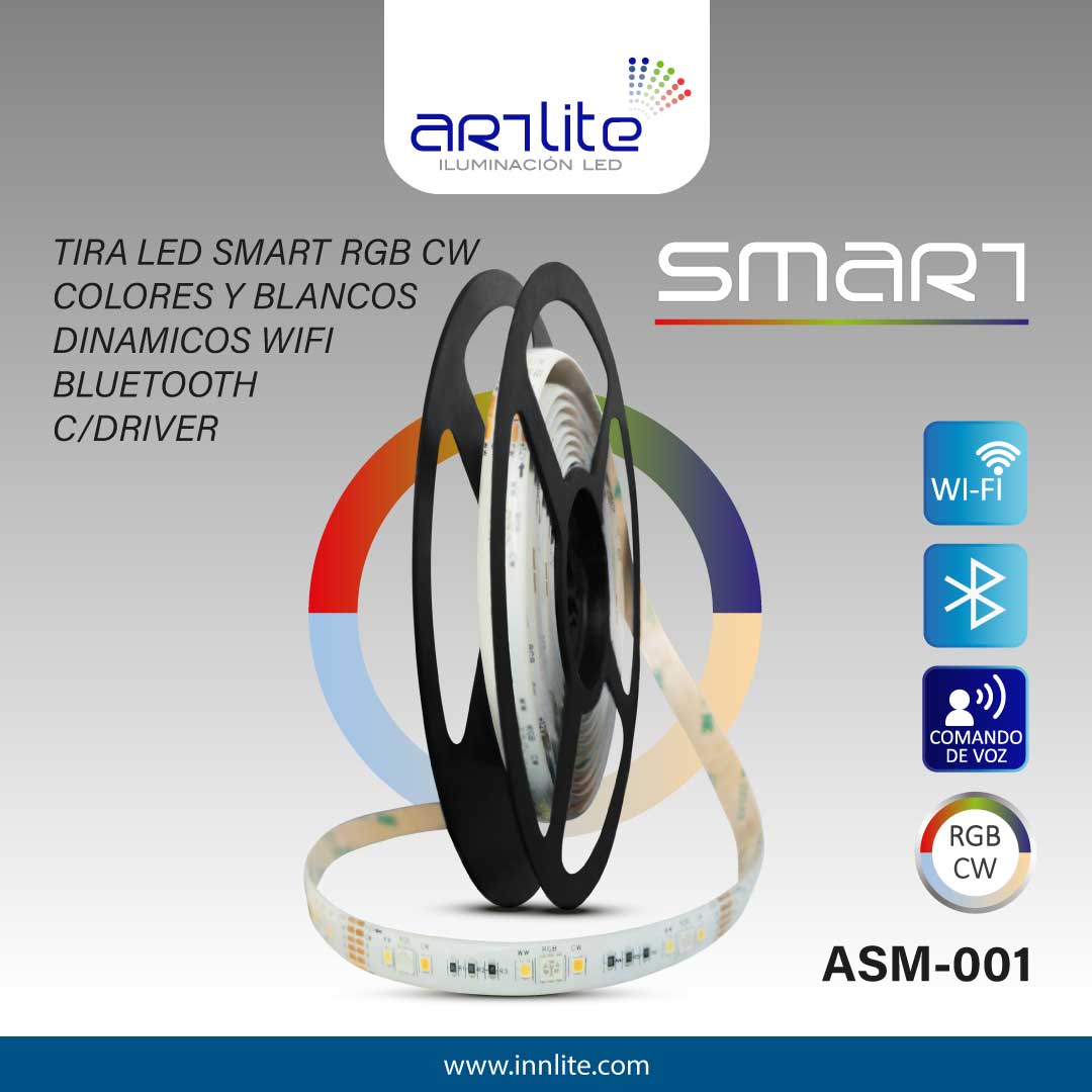 ASM-001 - TIRA LED SMART RGB CW COLORES Y BLANCOS DINÁMICOS WIFI BLUETOOTH  C/DRIVER