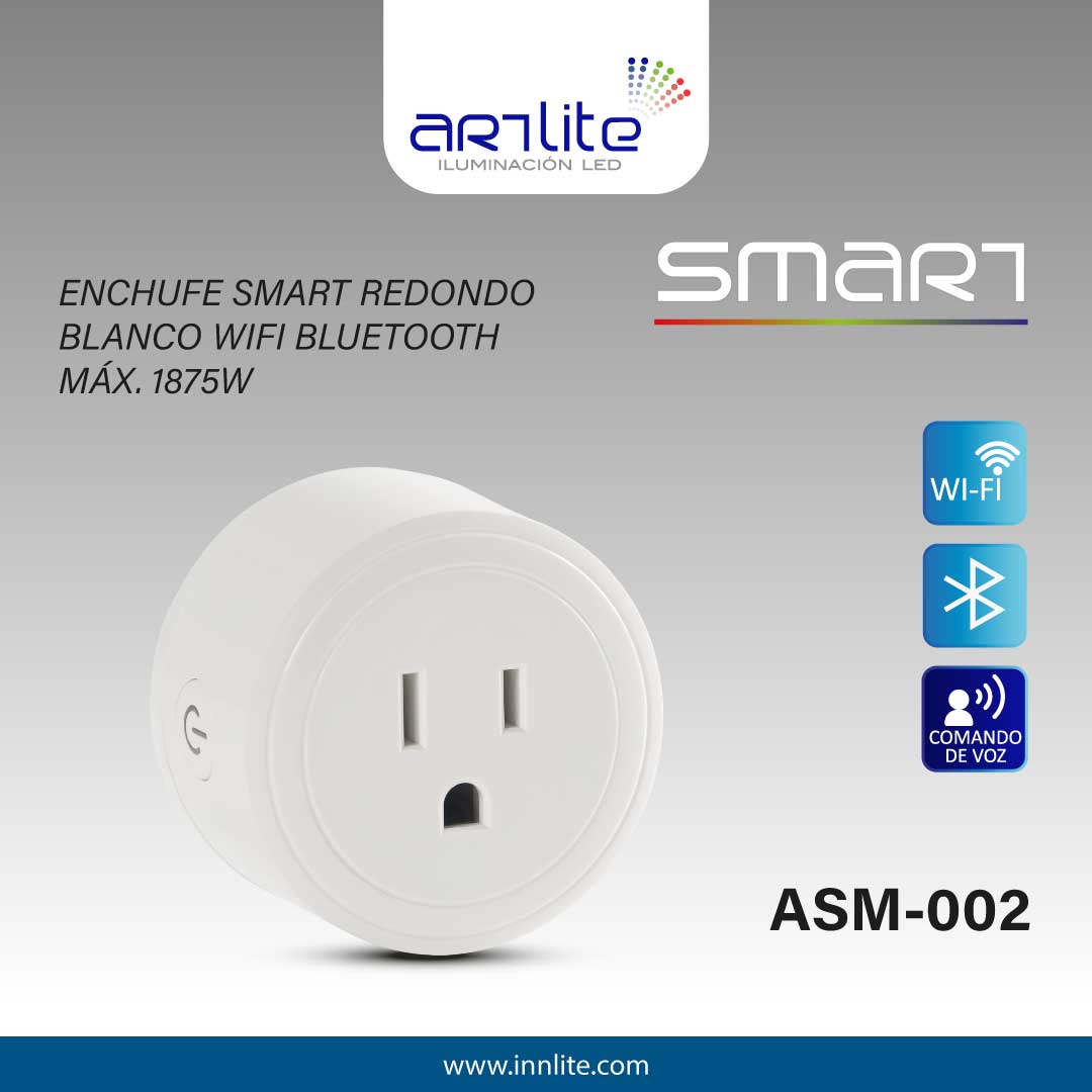 ASM-002 - ENCHUFE SMART REDONDO BLANCO WIFI BLUETOOTH MÁX. 1875W  Innlite  MX - Iluminación LED, Luminarias LED, Proyectos de Iluminación